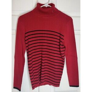 Lauren Ralph Lauren Turtleneck Sweater Monogrammed Cotton Red Black Women’s XL